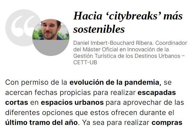 Artículo del Dr. Daniel Imbert-Bouchard sobre los 'city breaks' en 'El Periódico'